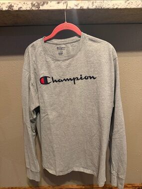 Champion Gray Long Sleeve Crew with Script Logo